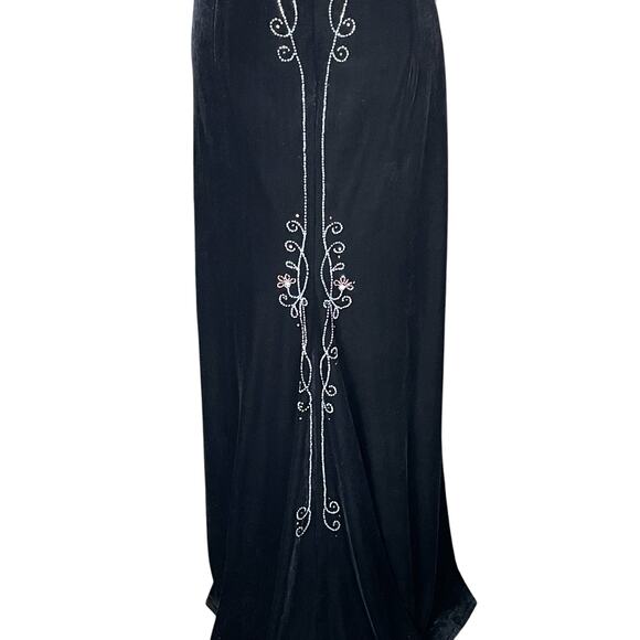 Vintage Dave Johnny Prom Dress Gown Bead Sequin Whimsigoth Black Velvet Sz 15/16 - Picture 9 of 11